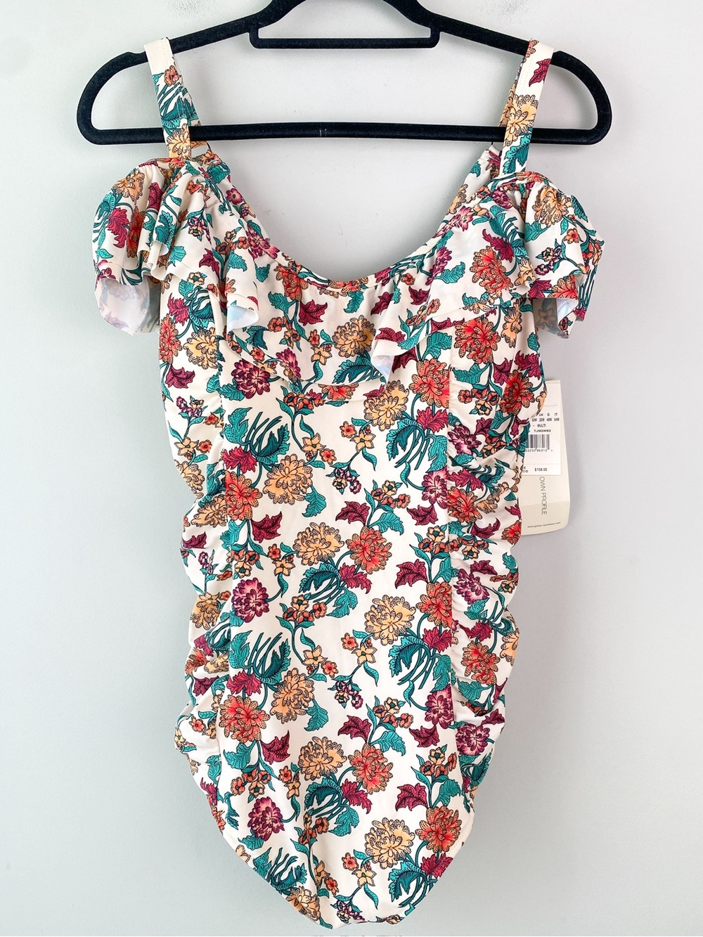 NWT Gottex Womens One Piece Swimsuit 20W Floral Off Shoulder Ruched Resortwear